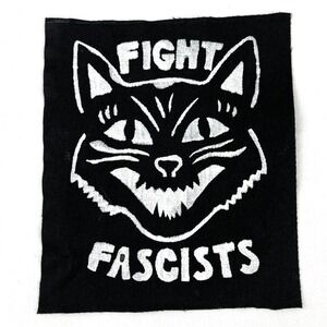 Fight Fascists Cat Patch DIY Hand painted Punk Patch Goth Emo Crust Punk Grunge